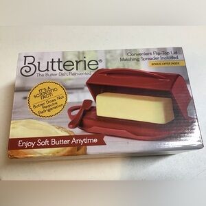 BUTTERIE THE BUTTER DISH REINVENTED NIB RED KITCHEN WARE